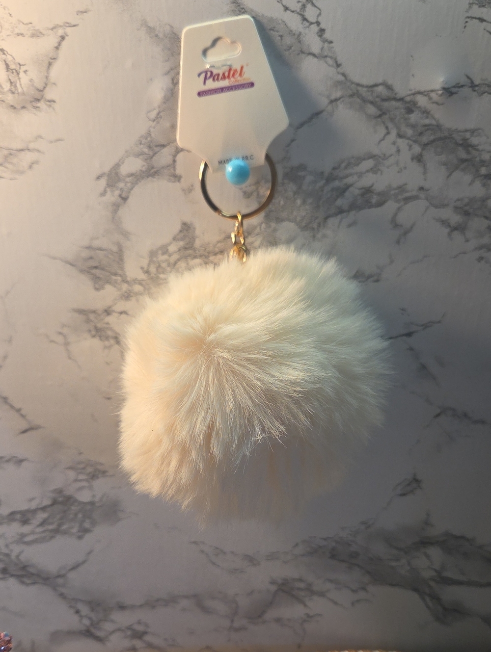 5 To 25 Or 10 Each Pastels Cream Faux Fur Pom Pom Keyring with Gold Hardware